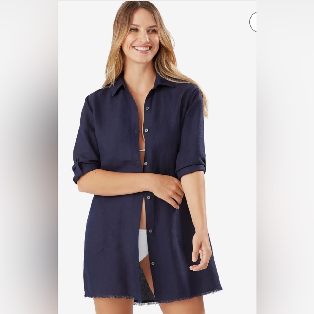 NWT Tommy Bahama SOLD OUT $99 Navy
St. Lucia Boyfriend Shirt Cover-Up
